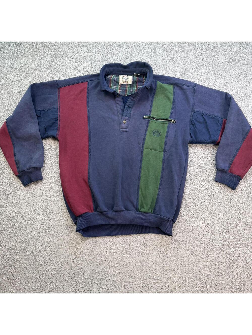 Vintage 90s Sears Roebuck Colorblock Rugby Sweatshirt Mens LT Tall Pullover